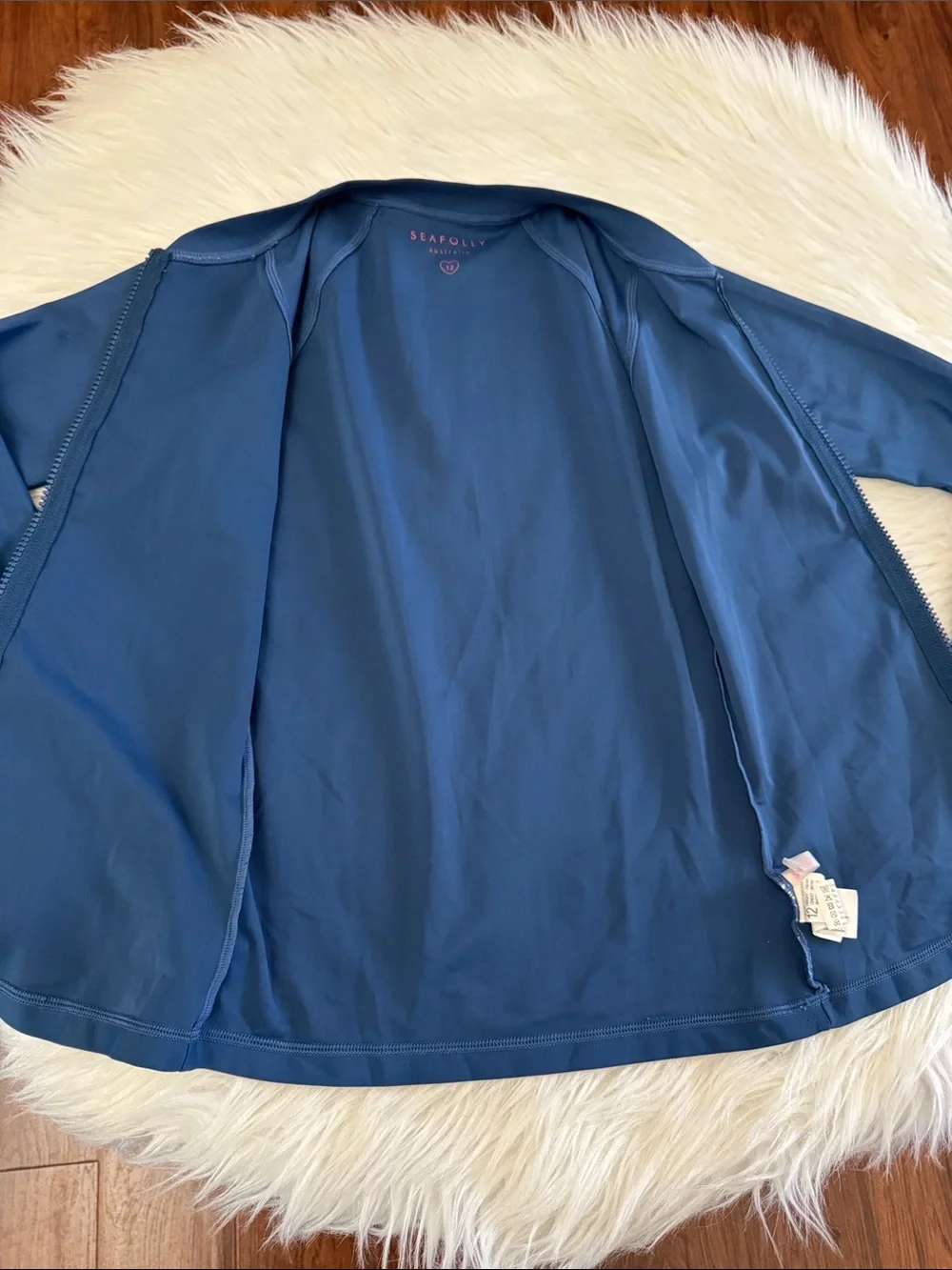Seafolly Girls UV  Rash Top Indigo Blue Full-Zip Long Sleeve Rash Guard Size 12